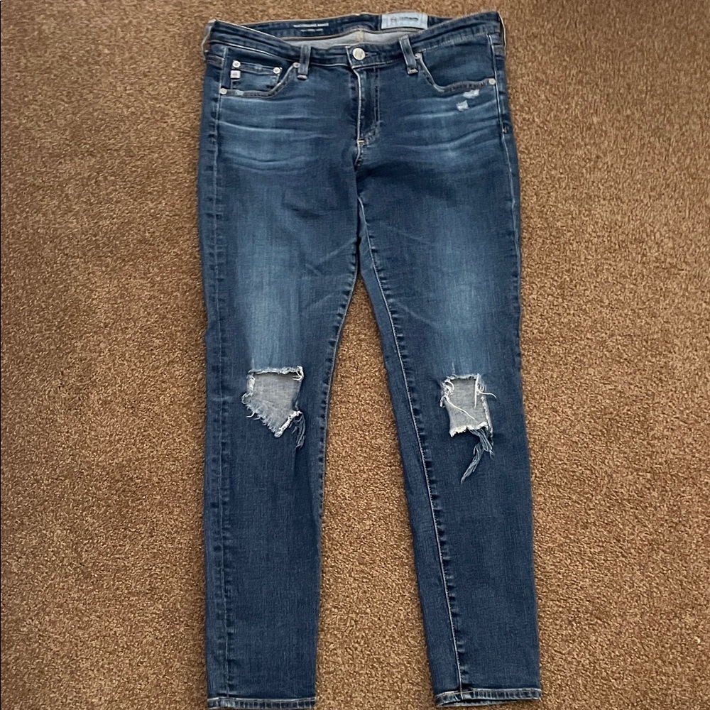 AG Adriano Goldschmied Faded Blue Ripped Skinny Jeans